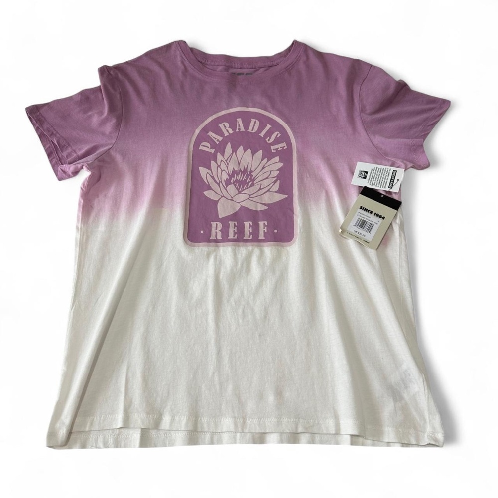 NWT Reef Shirt Womens S White and Purple Ombre Paradise Flower Floral Tee